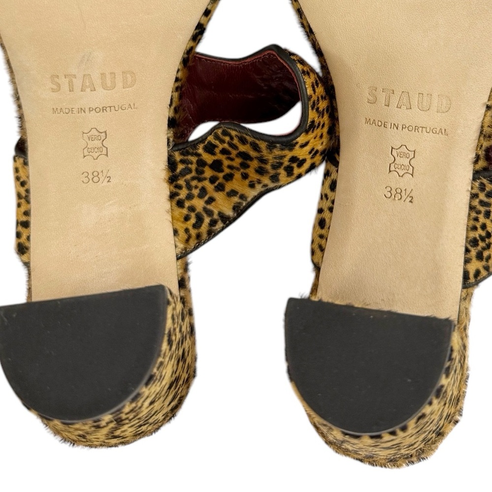 NEW STAUD Frankie Wavy Cheetah Print Calf Hair Block Heel Sandals Sz 8.5 - Picture 15 of 16